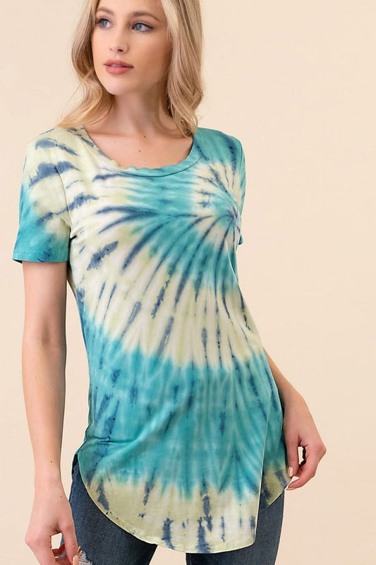 Mint Plus Pink - Hand Made Tie Dye C-Neck Top - Elevate Your Style with Unique Handcrafted Fashion