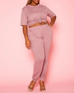 Mint Plus Pink - Comfortable Round Neck Half Sleeve Jogger Pants Set